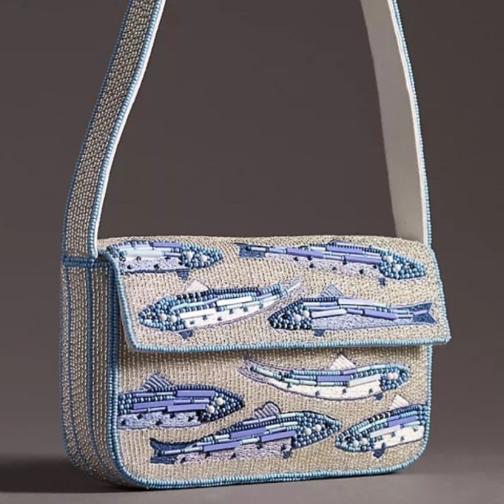 Anthropologie Fiona Beaded Bag Food & Drink Sardines Fish Edition NWT - Picture 1 of 8